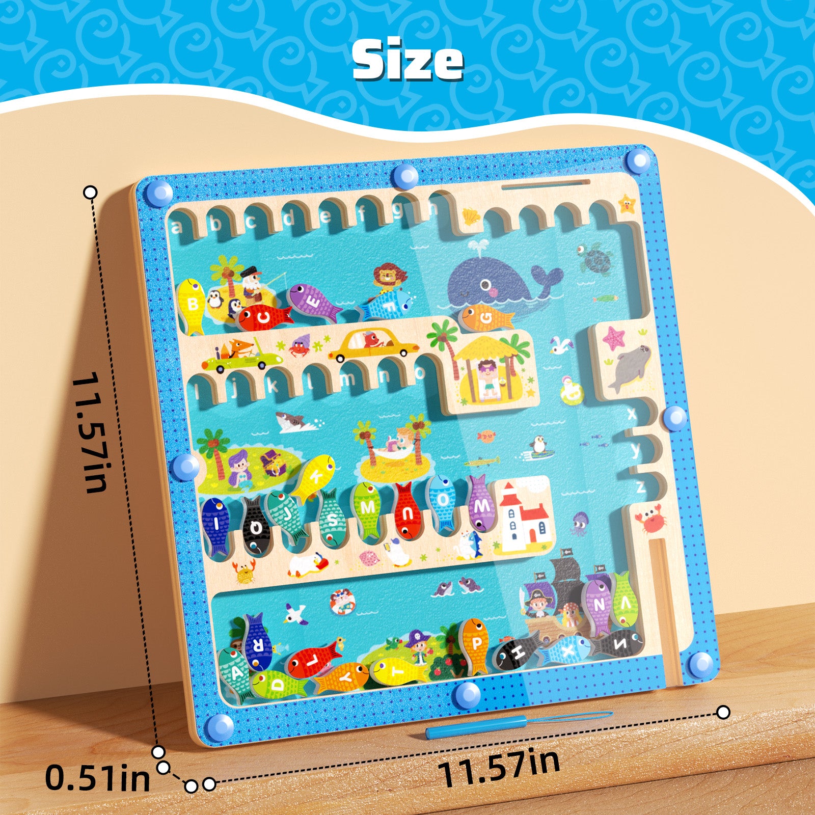 Preschool spelling learning wooden ocean maze puzzle toy
