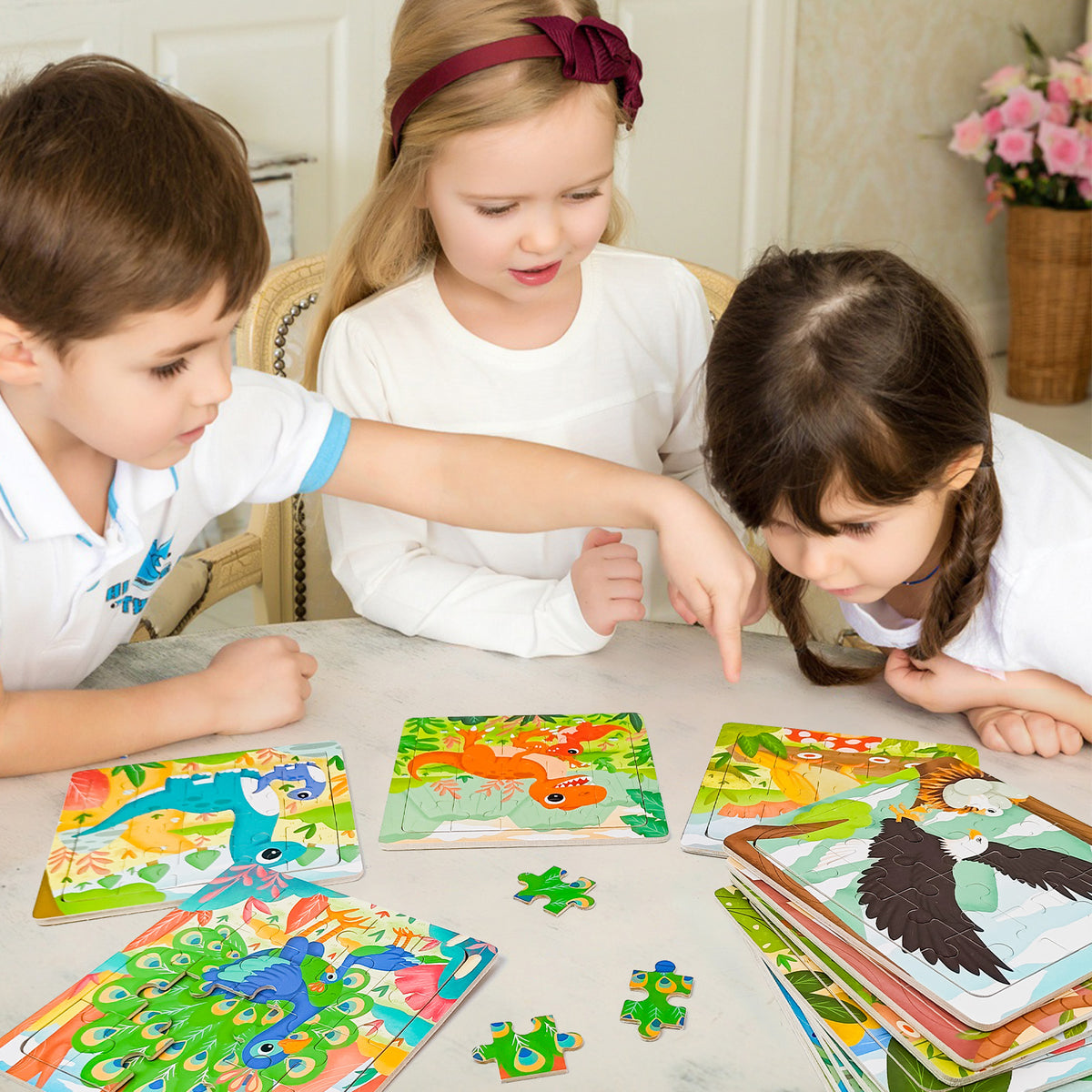 Fun animal-themed wooden puzzle set for boys and girls
