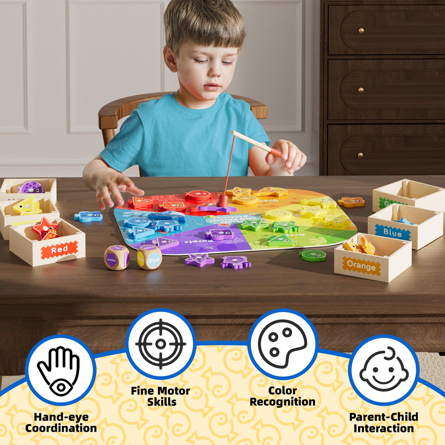 Interactive parent-child magnetic fishing classification toy