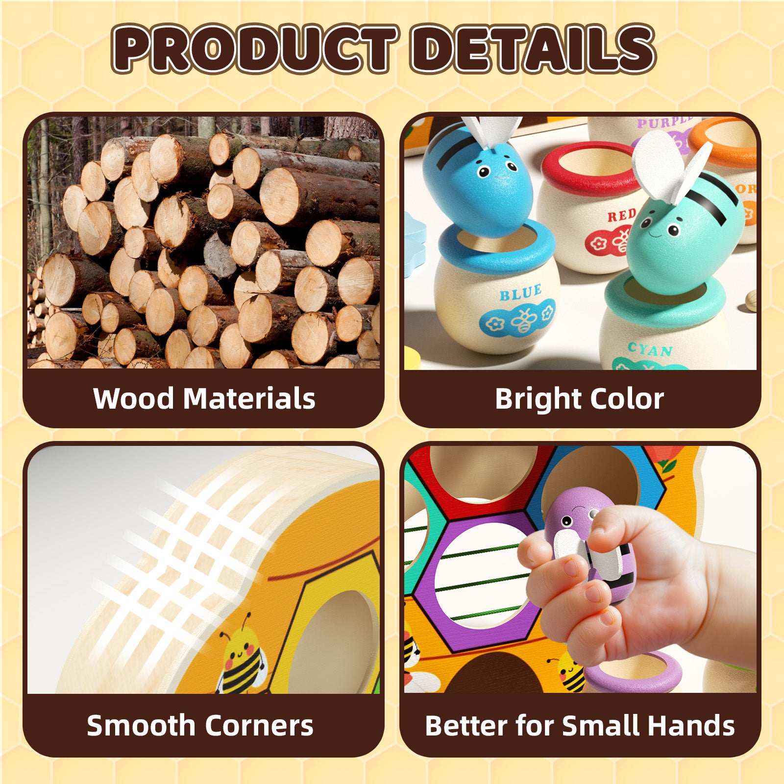 Adorable nature-themed wooden bee activity toy for kids