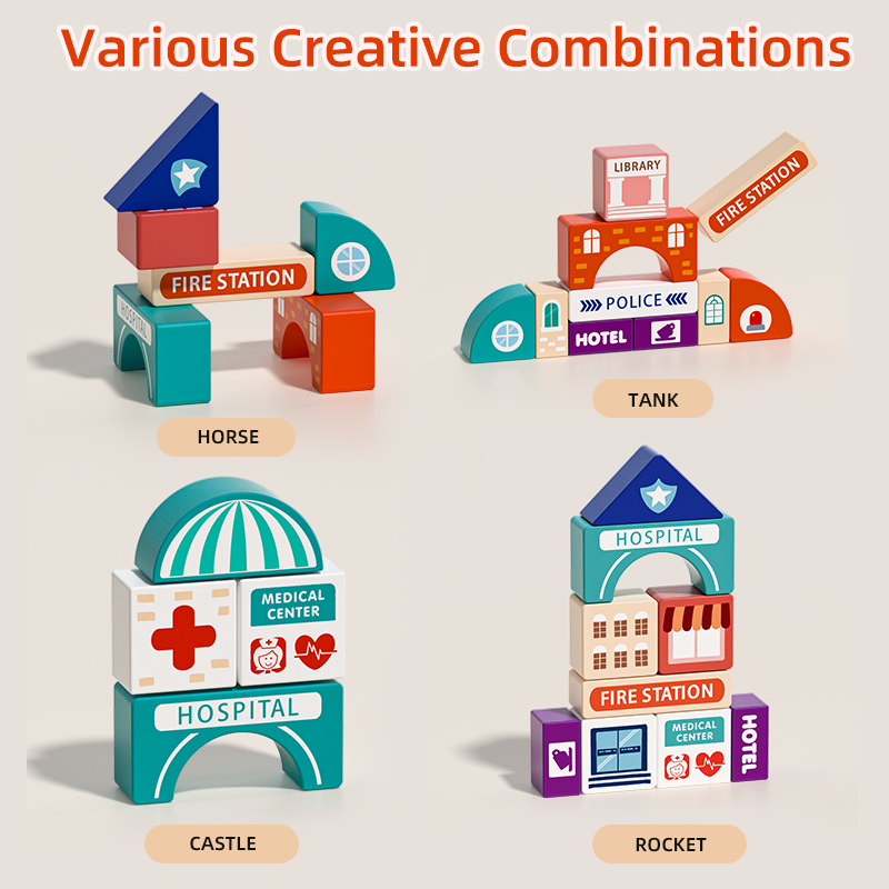 Safe wooden city playset with detailed miniature accessories