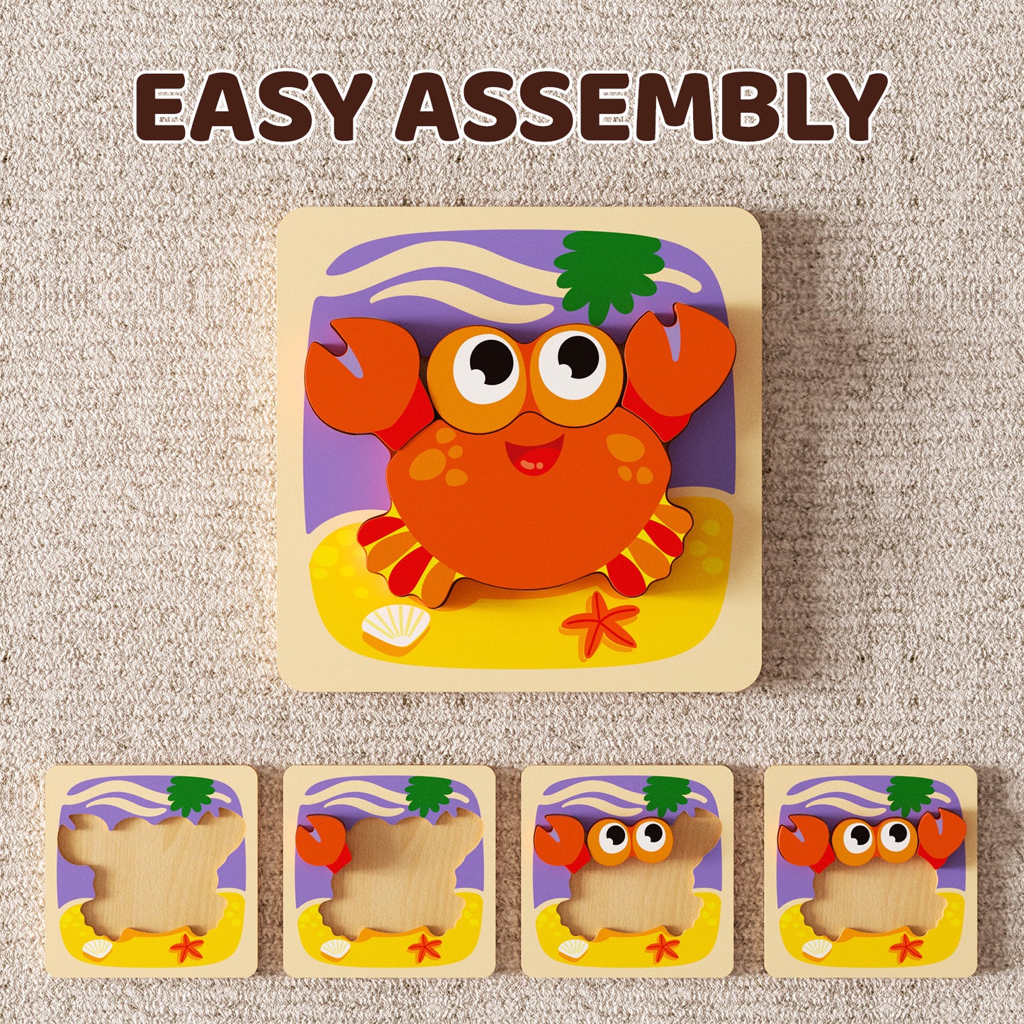 6-Pack Animal Wooden Puzzles for Toddlers
