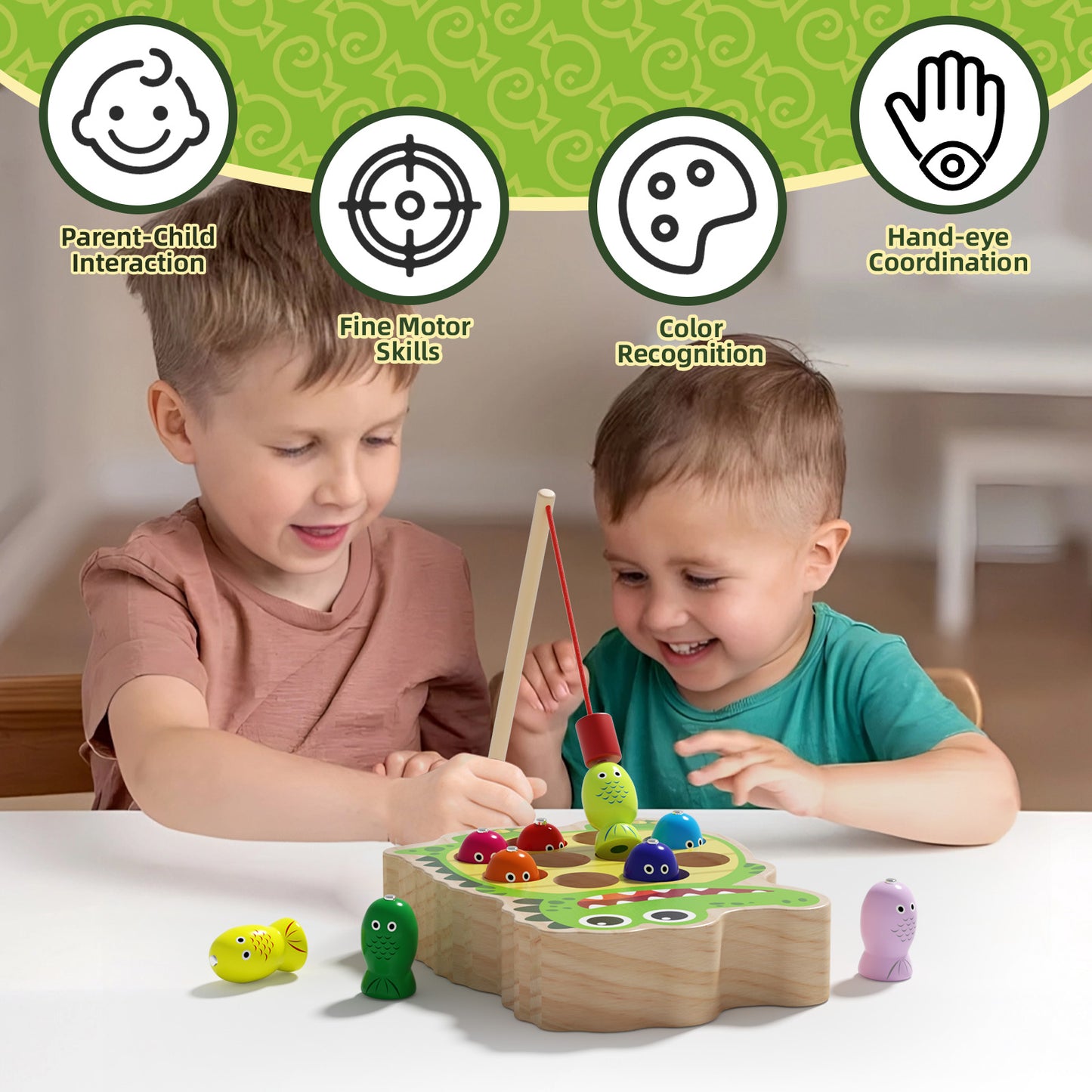 Interactive preschool fishing game for boys girls Crocodile Version