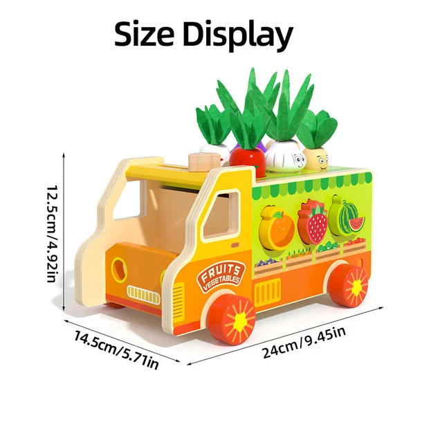 Safe natural wood farm truck toy for early learning