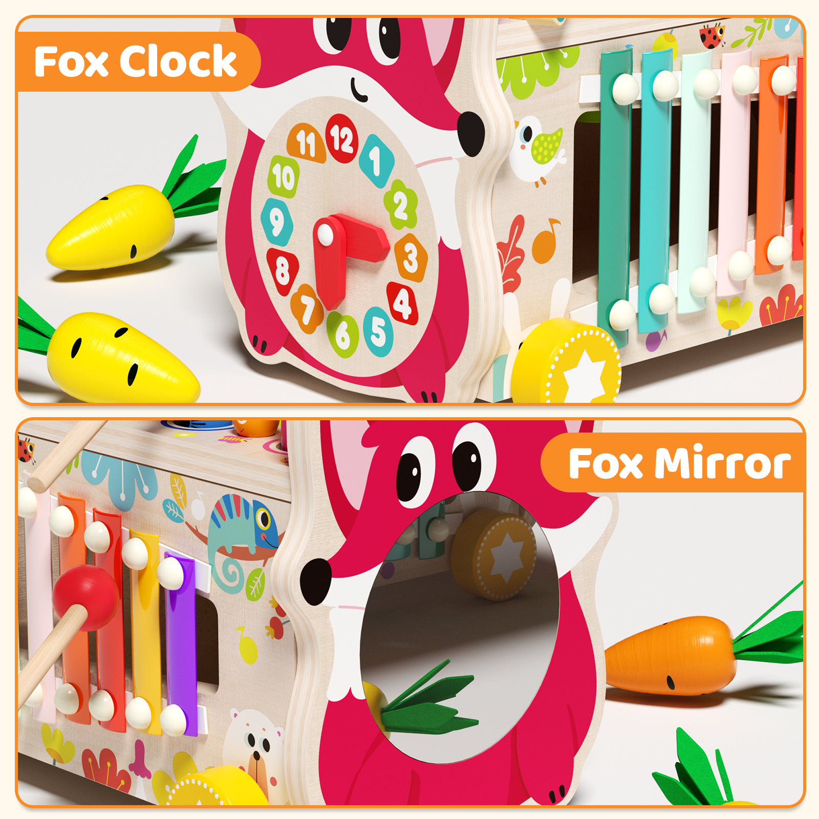 Early educational wooden fox car toy for preschool kids