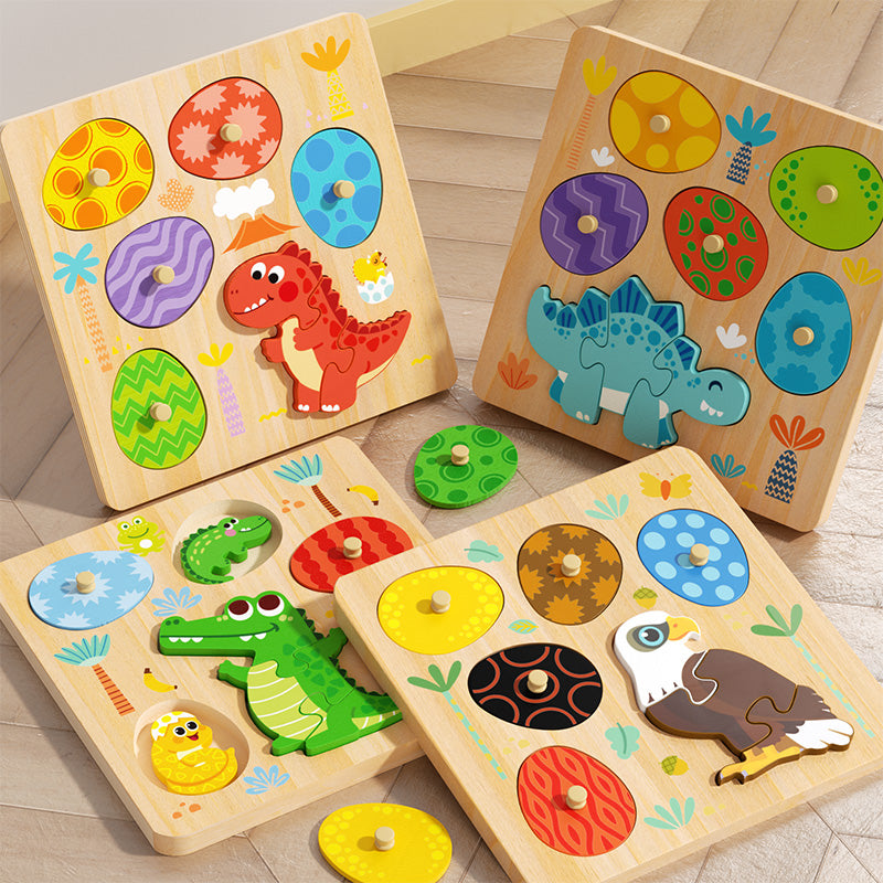 Safe wooden dinosaur puzzle for 2-4 year old boys and girls