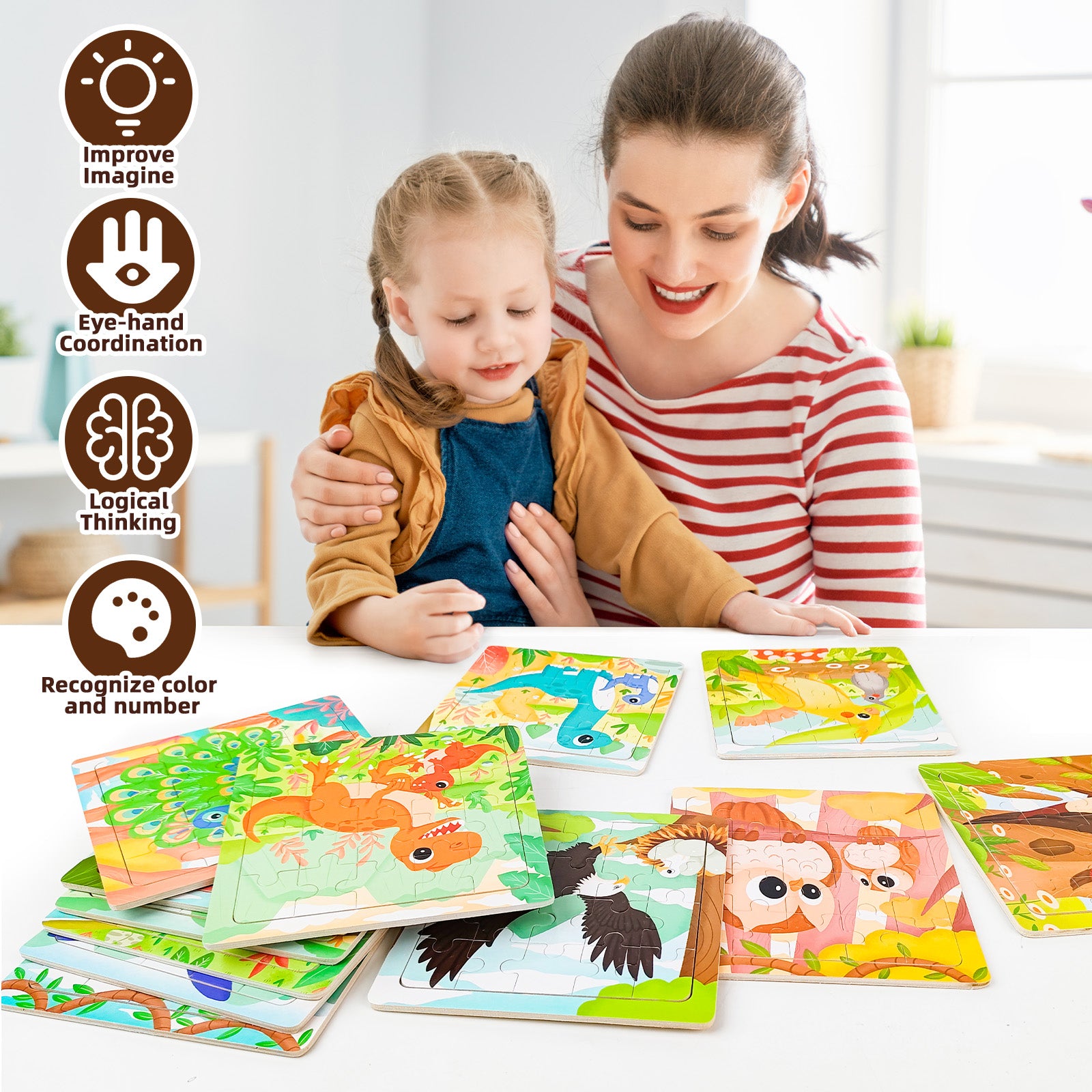 Safe natural wood puzzle toys for quiet time play