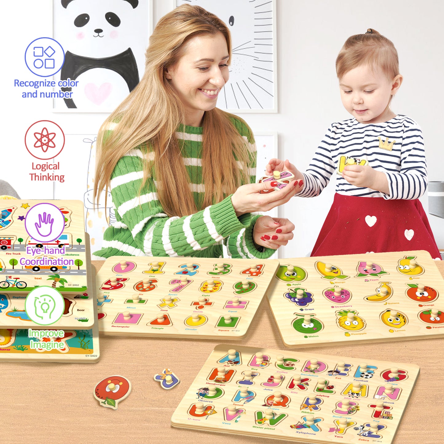 Safe natural wood puzzle toys for preschool learning