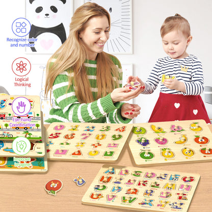 Safe natural wood puzzle toys for preschool learning