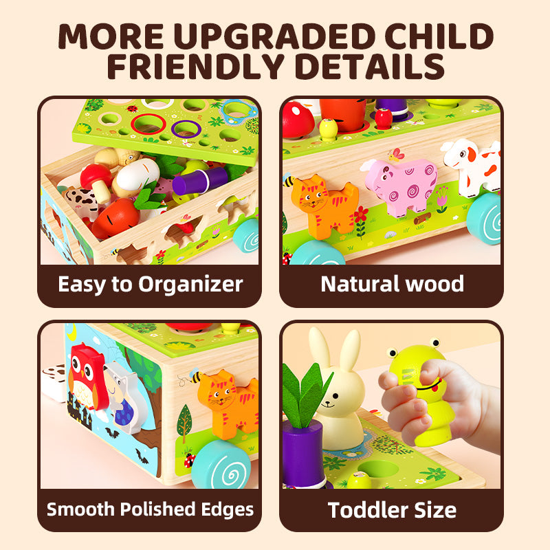Educational wooden farm trolley toy for early learning