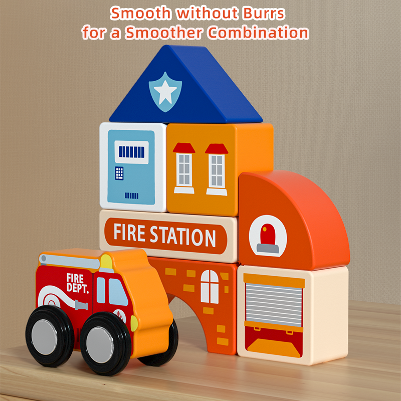 Portable Wooden City Track Building Blocks Playset