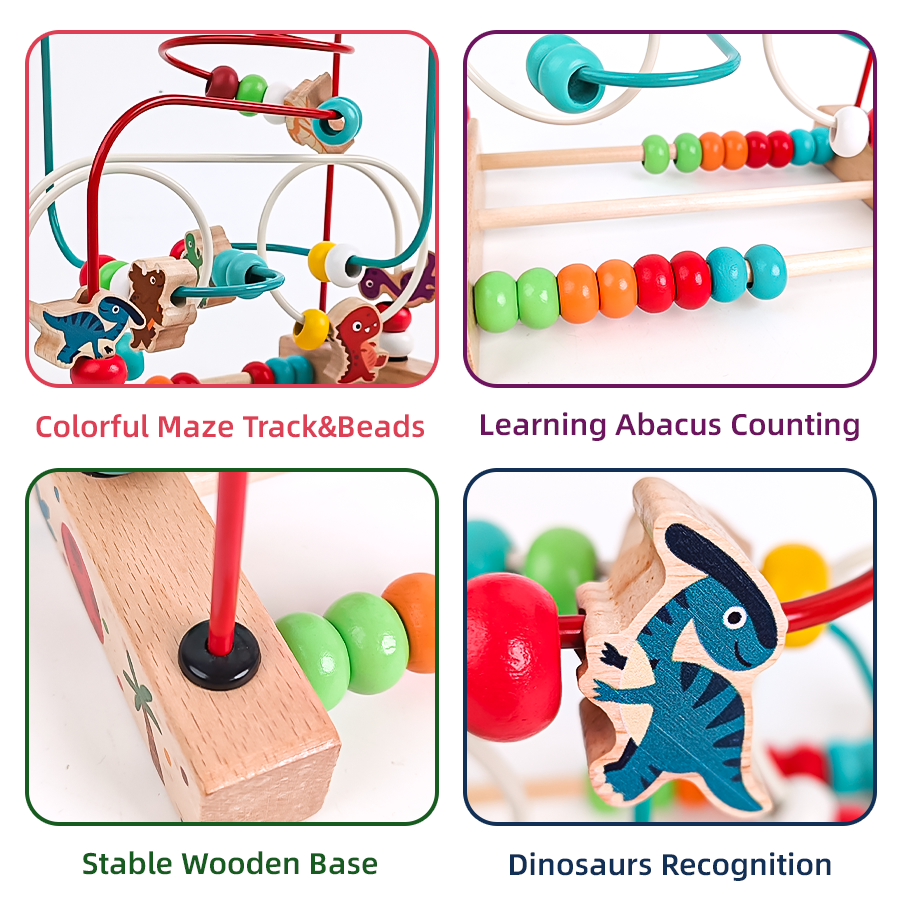 Dinosaur Themed Wooden Bead Maze Toy