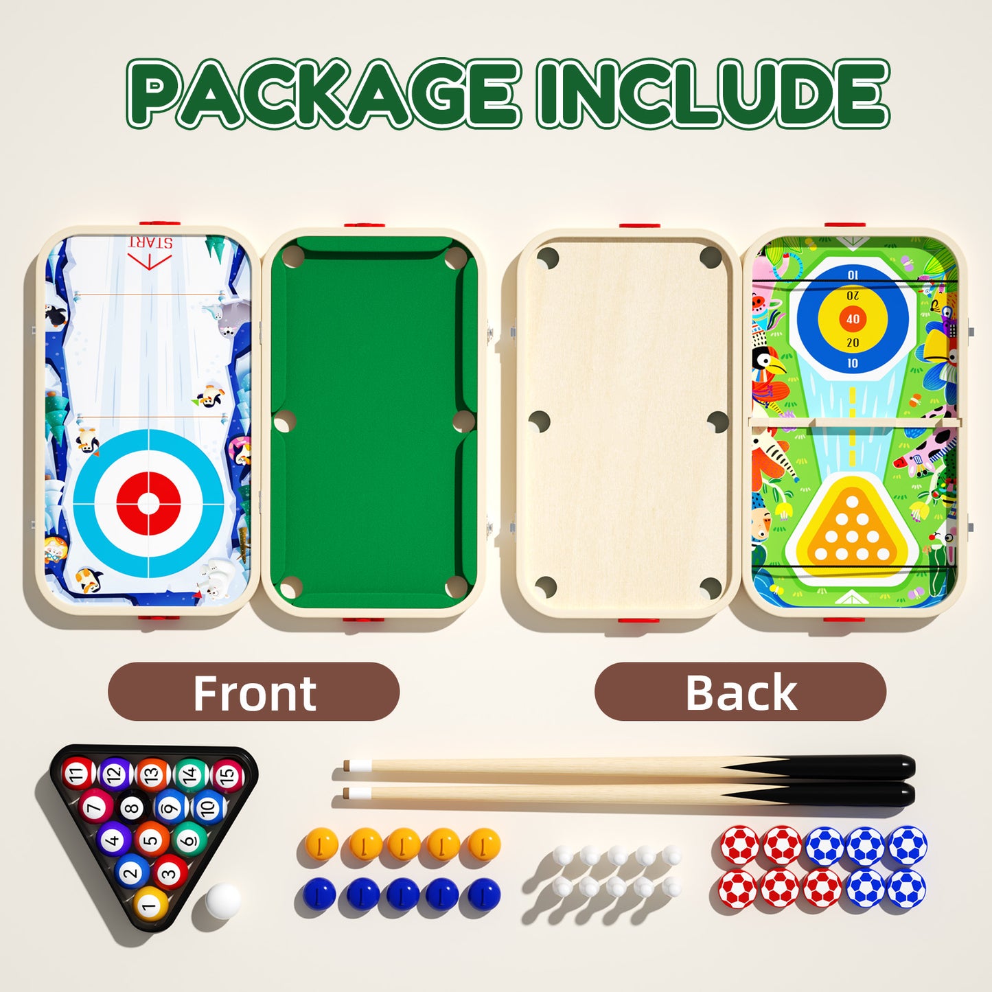 Wooden Kids Billiard & Curling Game Set