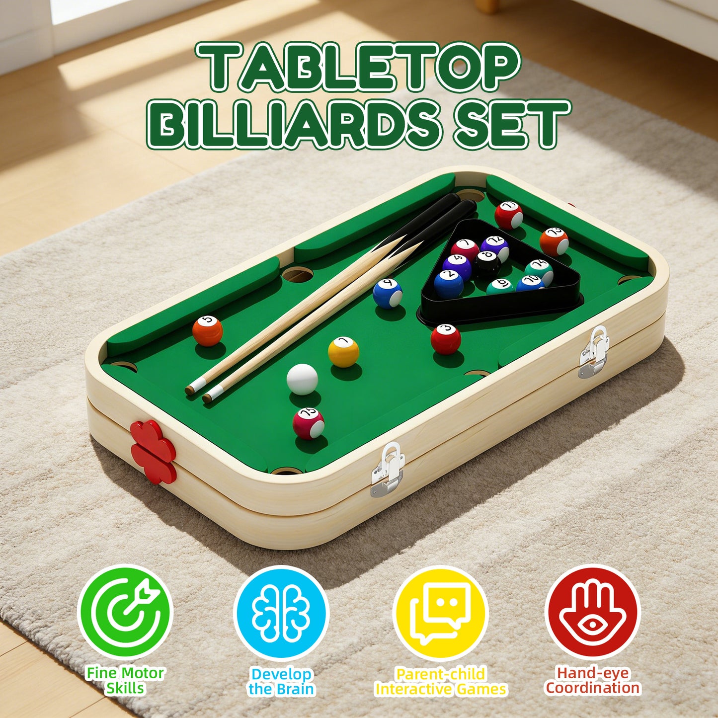 Wooden Kids Billiard & Curling Game Set