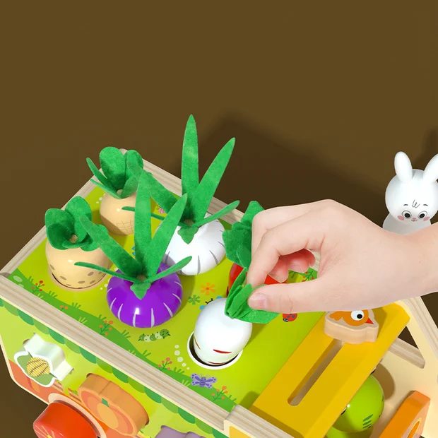 Colorful fruit vegetable shape matching wooden activity truck
